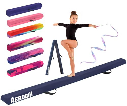 Aerobik | Poutre de Gymnastique Pliable 240 cm Bleue | Stable, Antidérapante et Lavable | Enfants & Adultes | Ruban de Gymnastique Offert pour Un entraînement Complet | Original Corner