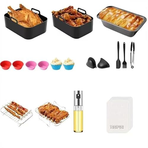 Vernatti 18PCS Ninja Heißluftfritteuse Zubehör Kompatibel mit Ninja AF400EU, Silikonformen, Grillzubehör für Ninja Foodi Max Dual Zone + Innsky/Princess/Emerio 7,6L-9,5L | Backform, Aufsätze, Rost