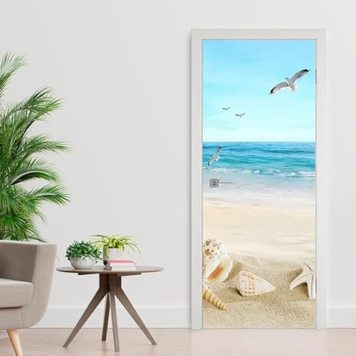 Türtapete Selbstklebend 80x200cm Türfolie Selbstklebend Strand Türaufkleber Türposter Blaues Meer Türsticker Fototapete 3D Effekt für Schlafzimmer Wohnzimmer Modern Dekoration B786