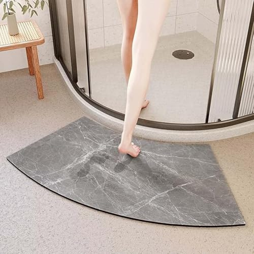 MOTTK Alfombra de baño curvada, antideslizante, de diatomita, para ducha, bañera de suelo, entrada interior, para bañera, dormitorio, cocina, inodoro (gris claro, 40 x 75 cm)