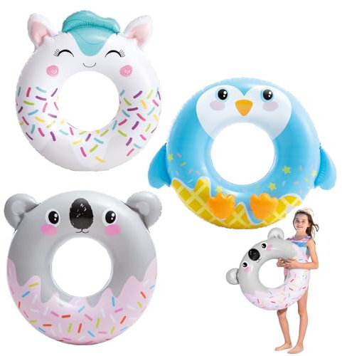 3 Stück Schwimmring Aufblasbar Donut Schwimmring, 30 (76cm) Koala Pinguin Einhorn Donut Tube Toy Aufblasbarer Schwimmreifen Groß Floats Wasser für Erwachsene Kinder Sommer Pool Strandparty Outdoor