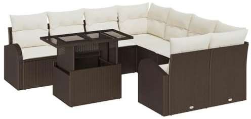 vidaXL 9-delat trädgårdsoffagrupp med kuddar Brun Poly Rattan Modulär design Väderbeständiga utomhusmöbler för 8 personer Lyxig modern patio seating.