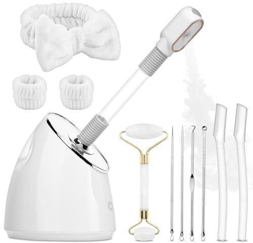 Pjordo Facial Steamer Spa Kit, Nano Ionic Face Steamer for Deep Cleaning Unclogs Pores, Warm Mist Humidifier Facial Steamer Professional Home Sauna Spa, Self Care Gifts for Women