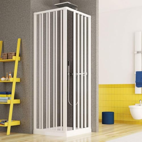 Yellowshop - Box Doccia Angolare 2 Lati Carmen con Apertura a Soffietto Pieghevole Quadrato Rettangolare - PVC Bianco, Reversibile, Salvaspazio - Facile da Montare - Made in Italy (Bianco, 70x90 cm)