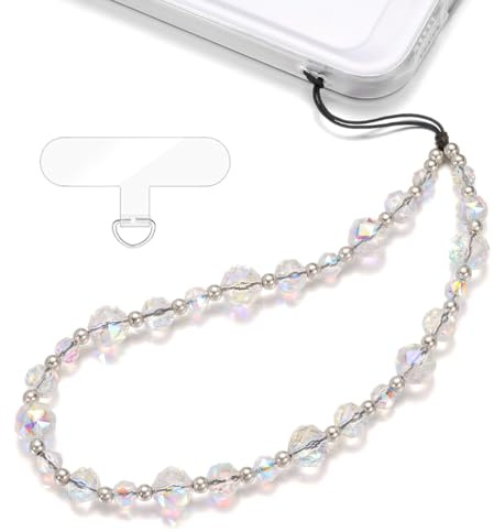 TRBR Crystal & Pearl Phone Charm Wrist Strap, Beaded Lanyard Wristlet Chain, Hands-Free Bracelet Strap for Phone Cases (Crystal)