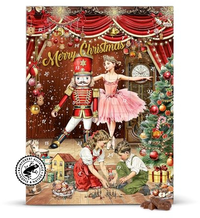 Confiserie Heidel Adventskalender 2025 mit 24 Schokoladen Figuren | aus Edel-Vollmilch, Weihnachtliche Motive mit Nussknacker Szene, Weihnachts Tradition für Kinder und Erwachsene
