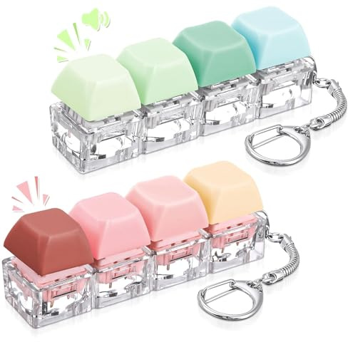 2Pcs/4Pcs Keyboard Fidget Toy, Clicky Fidget Toys Adult Kids, Portable Fidgets Keyboard 4 Buttons with Keychain, Functional Mini Stress Relief Toys for Christmas Birthday Gifts (2Pcs Macarons)