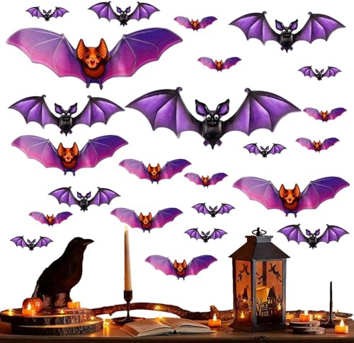 Hogvinnatil Chauves-souris Halloween | 24 Autocollants Effrayants 3D pour Mur - Décorations Intérieur pour Maison Chambre Salon Salle de Classe Magasin,Magasin de Détail Halloween
