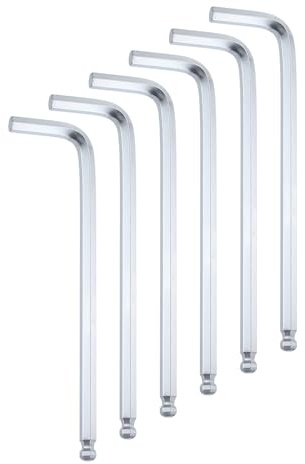 sourcing map 6pcs Ball End Hex Key Wrench 6mm Metric Chrome-Vanadium Steel L-Shape Hexagon Wrenches Repairing Tool for Home Bike Motorcycle Repair, Silver