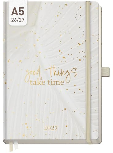 Häfft® Wochen-Notiz-Kalender 2026 2027 A5 Sparkling Leaf | 17 Monate Buchkalender mit Wochenplaner & großem Notizfeld von Aug. 26 - Dez. 27 Terminplaner Terminkalender Wochenkalender
