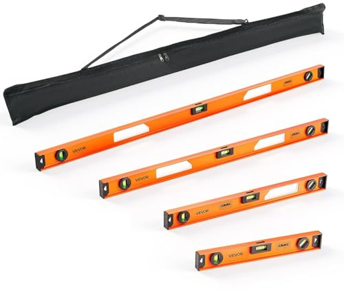 VEVOR Nivel de Burbuja Magnético de Aluminio, Juego de 4 Piezas 40/60/90/120 cm, Herramienta de Nivelación con 3 Burbujas, Estructura en I y Orificio para Colgar, Uso en Construcción Bricolaje Hogar