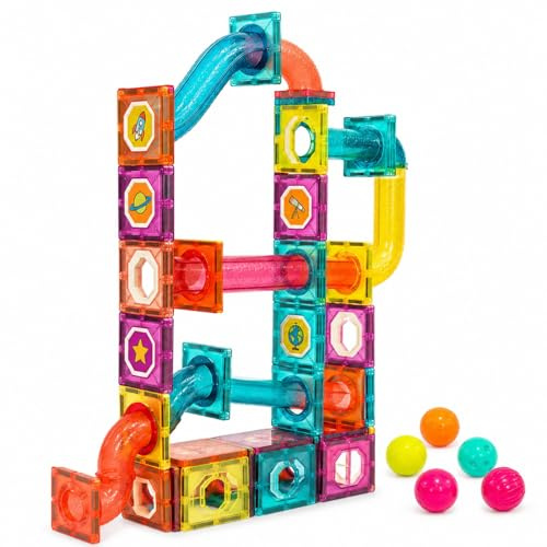 Magnetiska byggstenar Montessori leksak – magnetiska plattor för barn – kulbana magnetisk byggleksak från 3 år – smart lekground, magnetiska byggstenar, magnetset för barn (42 stycken)