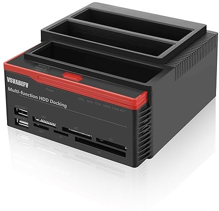 VSVABEFV IDE Hard Drive HDD Docking Station Hard Drive Dock Reader, 2.5 and 3.5 Inch External Hard Drive Enclosure, External HDD Hard Drive Card Reader USB 3.0 Hub, USB 3.0 to 2 SATA Ports 1 IDE Port