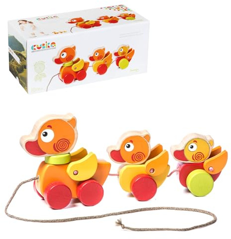Cubika 13623 - Arrastre de Madera - Patos, Juego Infantil de motricidad. Más 18 Meses