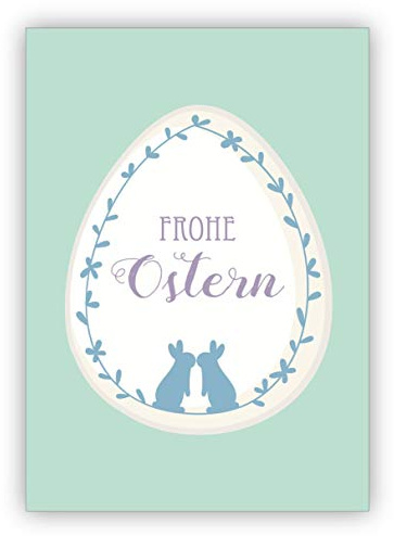 Klappkarten Set (4Stk) Zarte Osterkarte mit küssenden Hasen auf Osterei in mint: Frohe Ostern - zum Osterfest • Klappkarten Set mit Umschlägen als Oster Grußkarte, Gutschein, Geschenk-Karte
