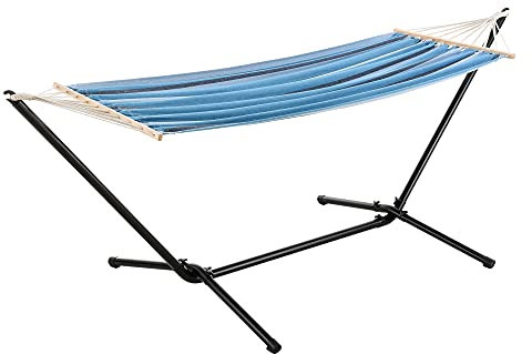 [en.casa] Hamaca con Soporte Surte Conjunto Completo Silla Colgante para Jardín Balcón Terraza Camping hasta 120 kg Exterior e Interior 300 x 100 x 105 cm Rayado - Azul