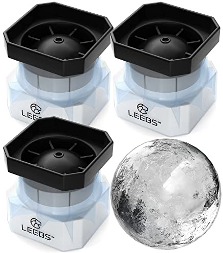 LEEBS - Moldes de hielo esféricos, 3 unidades de moldes para bolas de hielo para whisky, de silicona, para hacer bolas de hielo redondas grandes, bourbon, escocés, anticuado, bebidas para cócteles