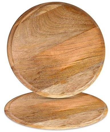 Alpha Living Home 13” Wooden Charger Plates – Set of 2, Handcrafted Round Rustic Dinnerware for Table Décor, Weddings, Thanksgiving, Parties, and Everyday Dining – Natural Wood Finish