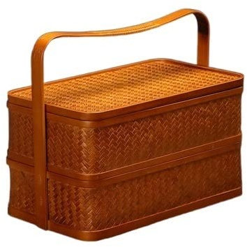 HHF Portaoggetti Cestini Cestino rettangolare for stoviglie vintage Cestino in bambù Cestino portatile Borsa for la cerimonia del tè con manico Stoccaggio abbigliamento ( Colore : 2-layer Cabas )