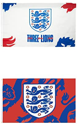 2 Pack Large England Football Flags 5ft x 3 ft with brass eyelets 3 lions Red Flag & White Flag