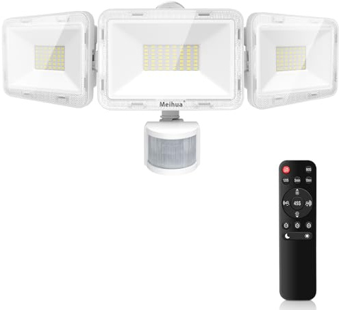 MEIHUA 70 W LED utomhusljus med rörelsesensor spotlight fjärrkontroll IP66 vattentät strålkastare 6 800 lm 6 500 K trehuvud 180° justerbar säkerhet för garage trädgårdar
