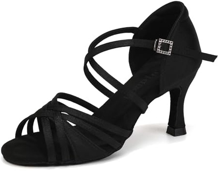Uonpie Scarpe da Ballo Latino Americano per Donne Punta Aperta Tacco 7.5 cm,Nero,38.5EU