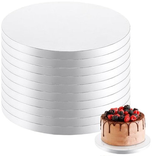 GBACHOOSE 10 Stück Cake Board, Tortenunterlage Rund, Ø 20cm/8inch, Weiß Tortenplatte, Kuchenplatte 12 mm Dick, Cakeboard aus Karton für Hochzeit, Geburtstagsfeier, Transport Kuchen und Torten
