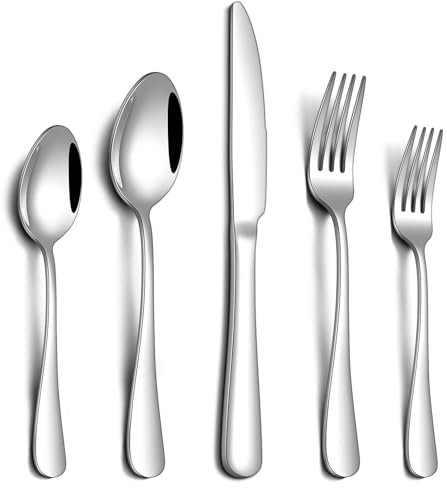 PHILIPALA 20 Piece Silverware Set, Stainless Steel Flatware Set for 4 Food Grade Novelty Flatware Cutlery Utensil Set Include Knife Fork Spoon Mirror Polished Dishwasher Safe