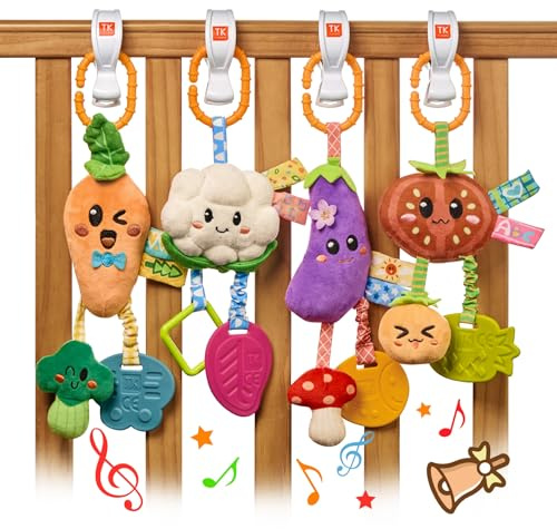 TUMAMA Kids Confezione da 4 Giocattoli Sonagli Sospesi per Bambini, Giocattoli per Neonati da 0 3 6 9 12 Mesi, Giochi per Passeggino, Regalo per Bambini e Bambine