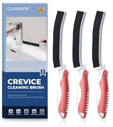 Cleangor Crevice Cleaning Brushes UK, Grout Cleaner Brush for Small Spaces to Reach, Magic Brush, Bathroom Accessory, Cleaning Tools, Cleaning Supplies for Shower, Toilet, Sink (3, Red)