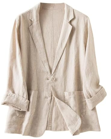 Ellunis Women's Linen Blazer Long Sleeves Lightweight Jackets Button Lapel 2025 Casual Slim Spring Summer Suit