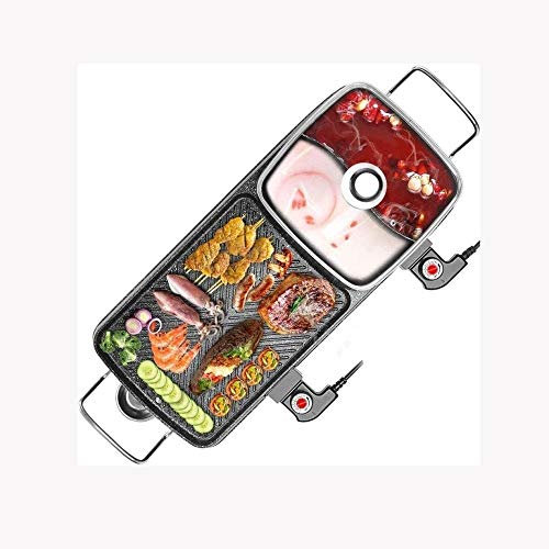 Electric Barbecue Grill 2 in 1 Hot Pot Chafing Dish Non-Stick Smokeless Pan Electric Cooker Multi-Purpose Pot Non-Stick Barbecue Dish Barbecue Pot