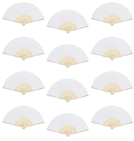 Ventaglio a Mano Bianco Ventilatore di Bambù Carta Pieghevoli Paper Fans per Matrimonio Festa di Compleanno Strumento Feste Bomboniere Fai Da Te Decorazione di Nozze 12 Pezzi