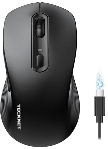 TECKNET Wireless Mouse, Rechargeable Bluetooth Mouse for Laptop (Tri-Mode: BT 5.0/3.0+2.4G), Silent 4800DPI PC Computer Mice with 6 Adjustable Levels for Windows, MacOS, Linux, ChromeOS,Black