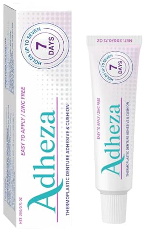 Adhesivo dental Adheza, fijador de prótesis dentales Adheza, crema adhesiva de fijación fuerte para prótesis dentales, para uso diario, mujeres, hombres y adultos (1Pcs)