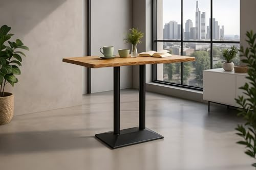 SAM Bistrotisch Ian | Bartisch/Stehtisch 120x70 cm mit echter Baumkante | Akazienholz massiv + Naturfarben | Doppel-Säulengestell Metall Schwarz