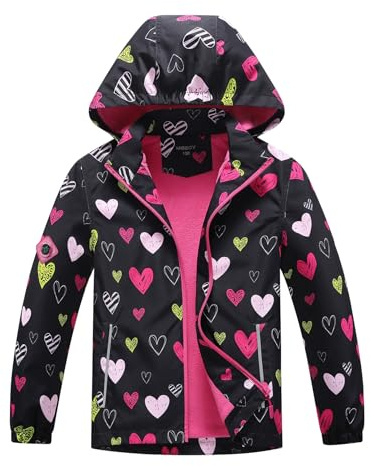 BuyiRen Girls Windbreakers Jacket Rain Jackets Hooded Raincoat Fleece Lined Rain Coats for Kids, 4-13 Years