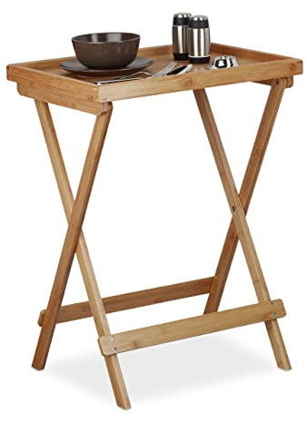 Relaxdays Tavolino Vassoio in Bambù, HxLxP: 66 x 50 x 38,5 cm, per Colazione a Letto, Balcone, Pieghevole, Naturale