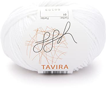 ggh Tavira - 100% Baumwolle - Lauflänge 80m auf 50g - Nadelstärke 4-5 - Wolle zum Stricken oder Häkeln geeignet - Farbe 001 - Weiß