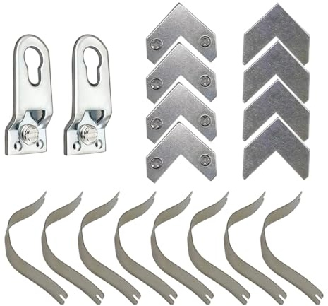 1Set/18PCS Metal Photo Frame Hardware Set - Durable Angle Bracket Flat Plate Fastener Tapped Corners Gasket Picture Frame Hanging Hooks Spring Clips DIY Picture Framing Accessoried