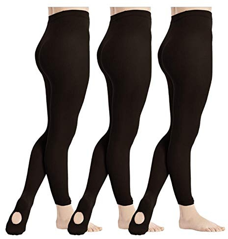 DIPUG 3 Pairs Girls' Convertible Ballet Tights/Black Soft Transition Dance Tight Toddler Footless Pantyhose