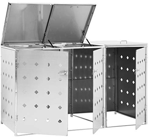 pedkit Mülltonnenbox für 3 Mülltonnen von bis zu 240 L, Mülltonnenverkleidung mit Belüftungs?ffnungen, Abschlie?bar, Edelstahl Silbern 207 x 77,5 x 115 cm