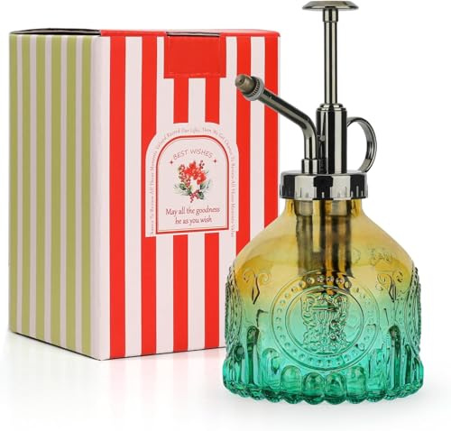 T4U 200ML Arrosoir en Verre, Rétro Style Darrosage Pulvérisateur, Arrosoir à Une Main avec Pompe sur Le Dessus pour Intérieur Et Extérieur, Jardin, Fleurs, Plantes