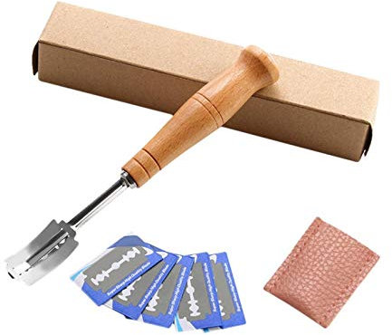 G-real Home Couteau à Pain,Lame a Pain,Lame Boulanger avec 5 Acier Inoxydable Lames,Housse De Protection en Cuir,pour Pain Baguette Pâte Bretzel
