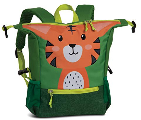 Fabrizio Kindergartenrucksack mit abstehenden Tigerohren – „Go Green“ Kinderrucksack für 3-6 Jahre alte Abenteurer, Rucksack für Kinder im Kindergarten und Kita – 36cm x 32cm x 10cm grün