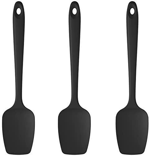 Silikon Löffel Spatel 3er Set: U-Taste 315℃ Hoch Hitzebeständig BPA-frei Flexible Silikon Teigschaber & Antihaft-Gummischaberlöffel, Kochen Backen Schaben Mixen Küchenutensilien (Schwarz)