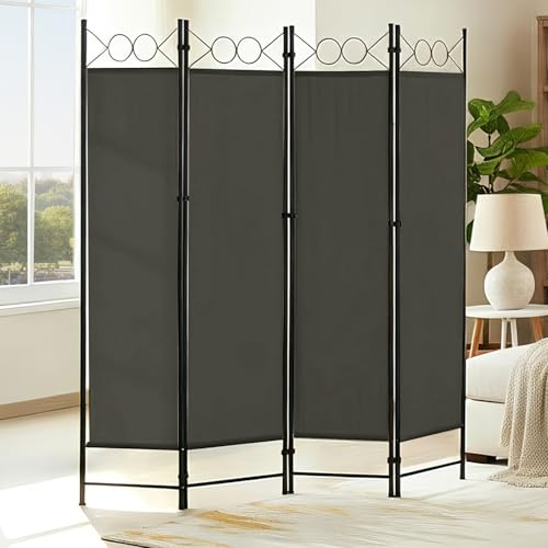 LEMROE Folding Bedroom Panel Screens with 4 Panels Privacy Screen Polyester Room Divider Screen Free Standing Home Bedroom Furniture (Grey)