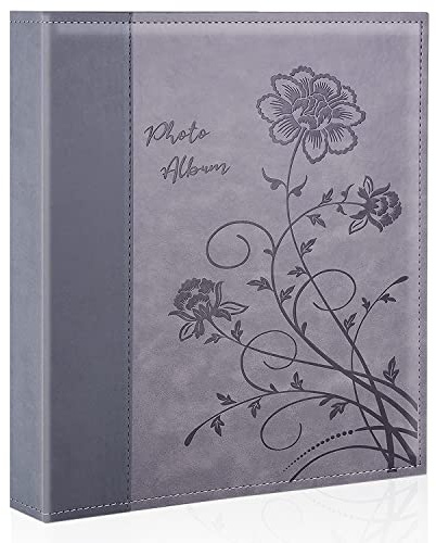 Miaikoe Photo Album 8x10 Clear Pages Pockets Leathe Cover Slip Slide in Photo Album Holds 100 Vertical 8x10 Photos Picture Book for Wedding Family (Grey)