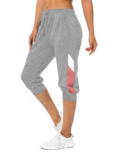 Marvmys Pantalón Chándal 3/4 Mujer 100% Algodón Pantalones Deportivos Chándal Verano Casual Training Wear Jogging Midi Pants para Yoga con Bolsillos S-XXL