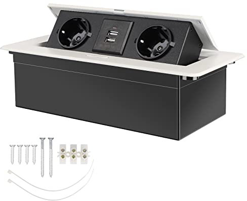 CPROSP Multipresa a Scomparsa da Incasso con USB, Torretta Multipresa da Scrivania Bianco, Presa Multipla da Incasso per Cucina